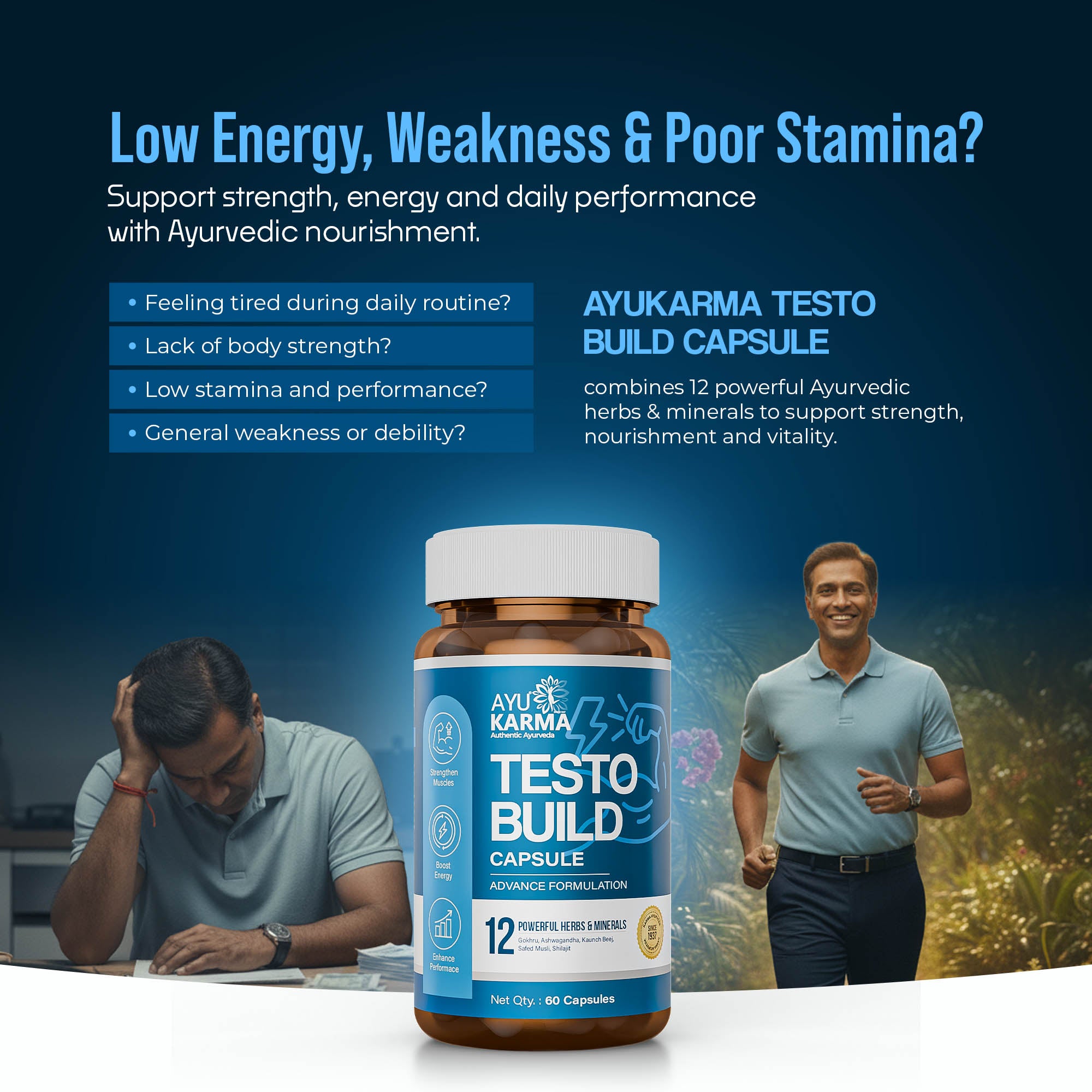 AyuKarma Testo Build Capsules – Ayurvedic Strength, Energy & Stamina Support
