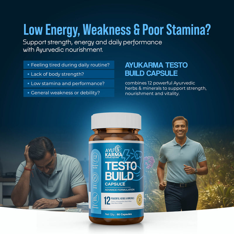 AyuKarma Testo Build Capsules – Ayurvedic Strength, Energy & Stamina Support