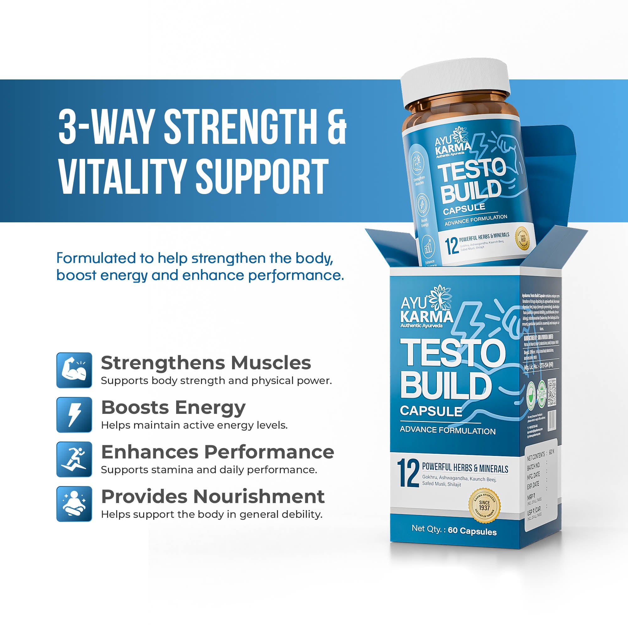 AyuKarma Testo Build Capsules – Ayurvedic Strength, Energy & Stamina Support