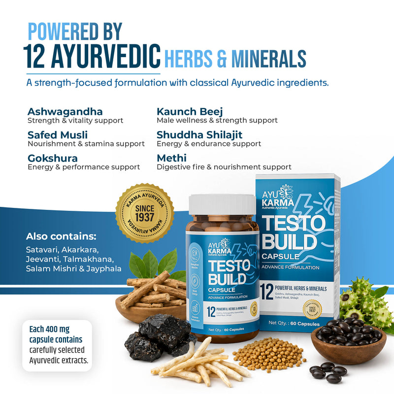 AyuKarma Testo Build Capsules – Ayurvedic Strength, Energy & Stamina Support