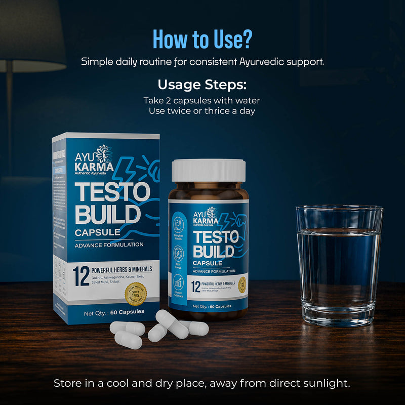 AyuKarma Testo Build Capsules – Ayurvedic Strength, Energy & Stamina Support