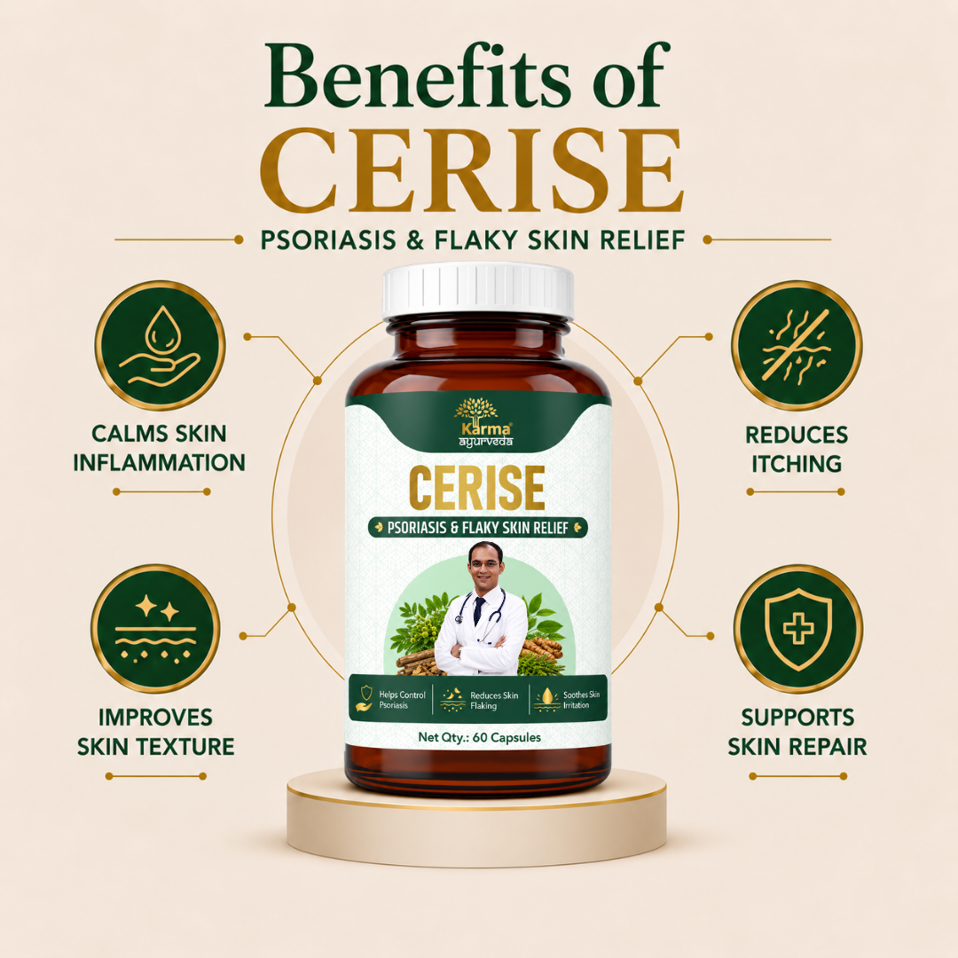 AyuKarma Cerise - Ayurvedic Psoriasis & Skin Wellness Supplement for Flaky Skin, Itching & Skin Irritation (Ministry of Ayush Approved)