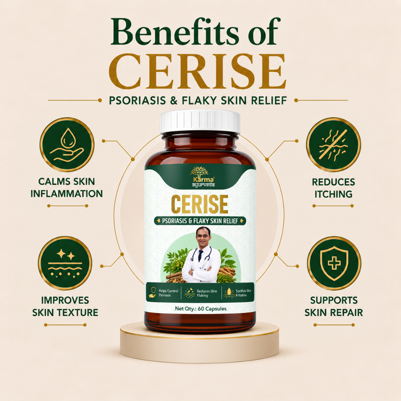 AyuKarma Cerise - Ayurvedic Psoriasis & Skin Wellness Supplement for Flaky Skin, Itching & Skin Irritation (Ministry of Ayush Approved)