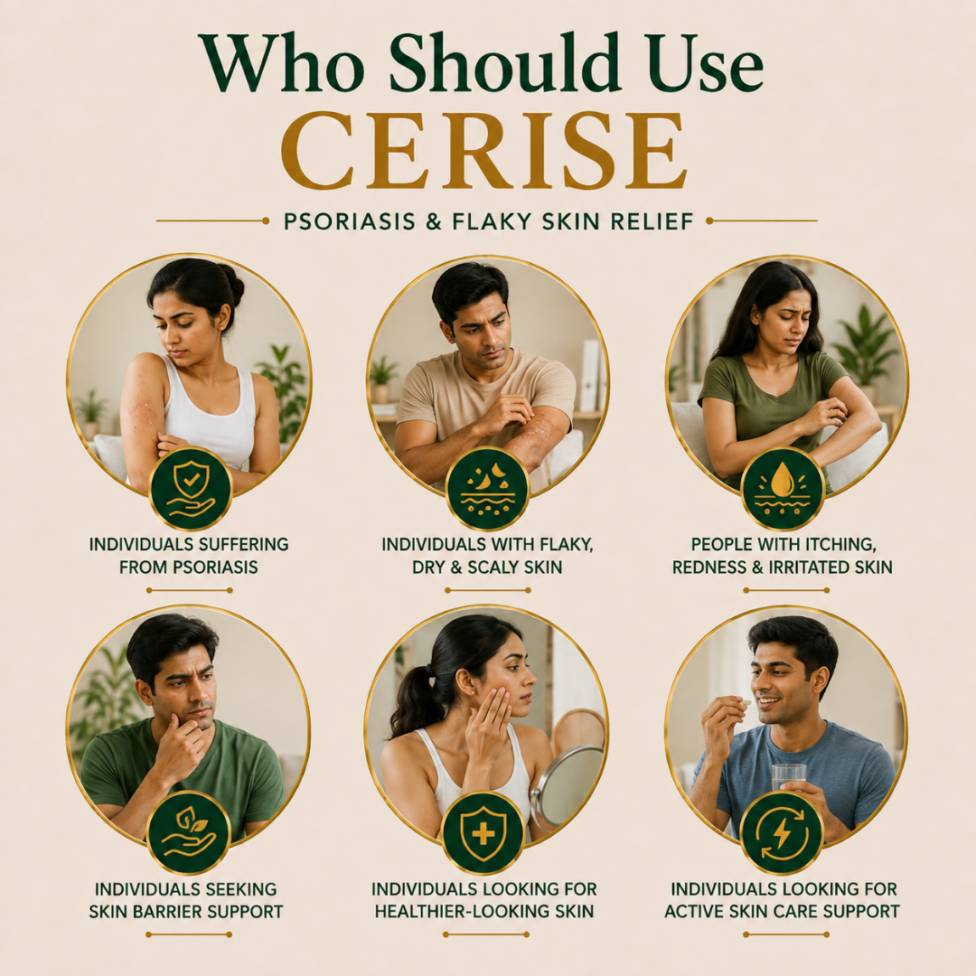 AyuKarma Cerise - Ayurvedic Psoriasis & Skin Wellness Supplement for Flaky Skin, Itching & Skin Irritation (Ministry of Ayush Approved)