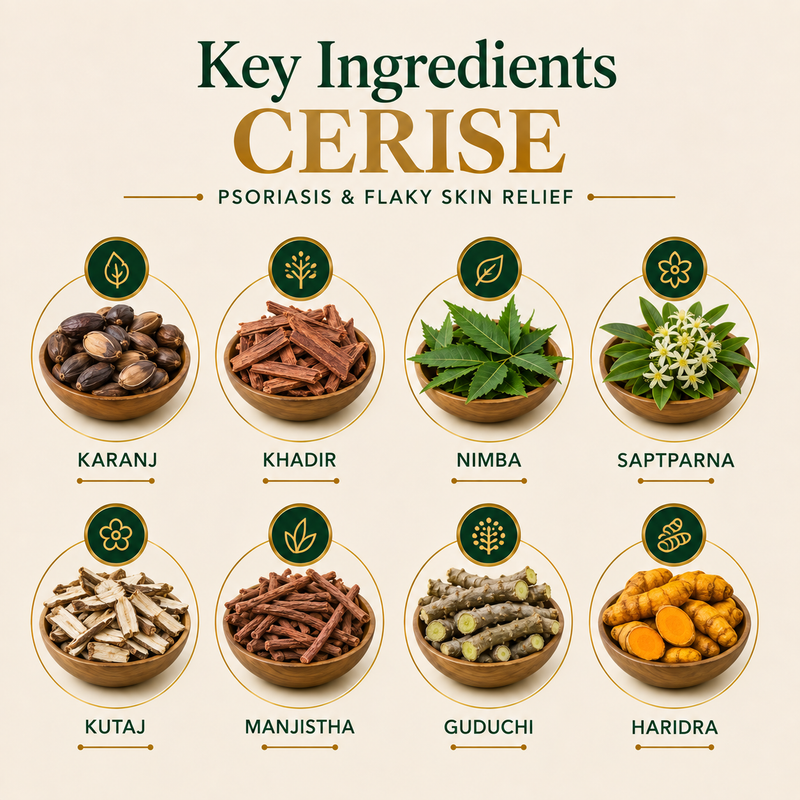 AyuKarma Cerise - Ayurvedic Psoriasis & Skin Wellness Supplement for Flaky Skin, Itching & Skin Irritation (Ministry of Ayush Approved)