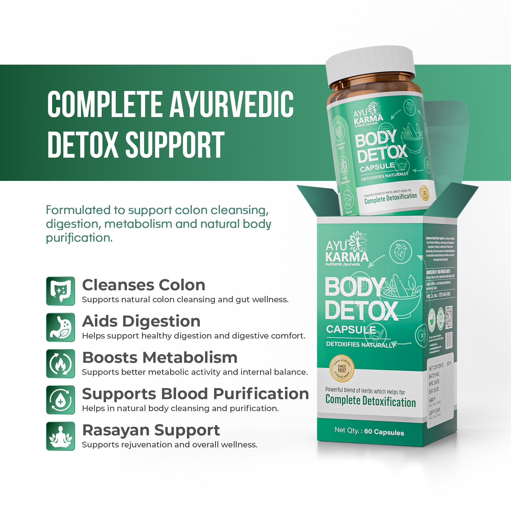 AyuKarma Body Detox Capsules – Ayurvedic Detox, Digestion & Metabolism Support