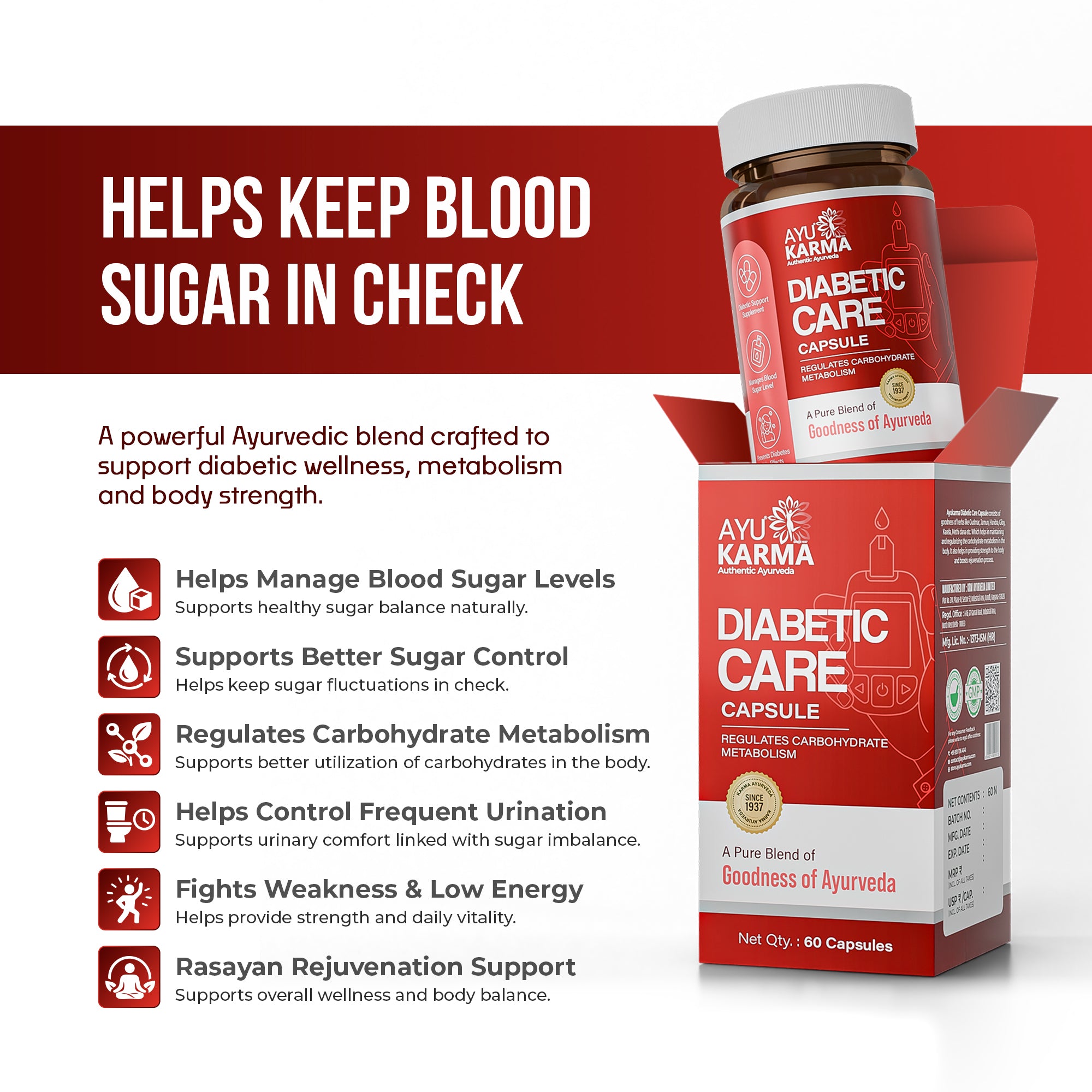 AyuKarma Diabetic Care Capsules – Ayurvedic Medicine to Control Diabetes & Blood Sugar Levels (Ministry of Ayush Approved)
