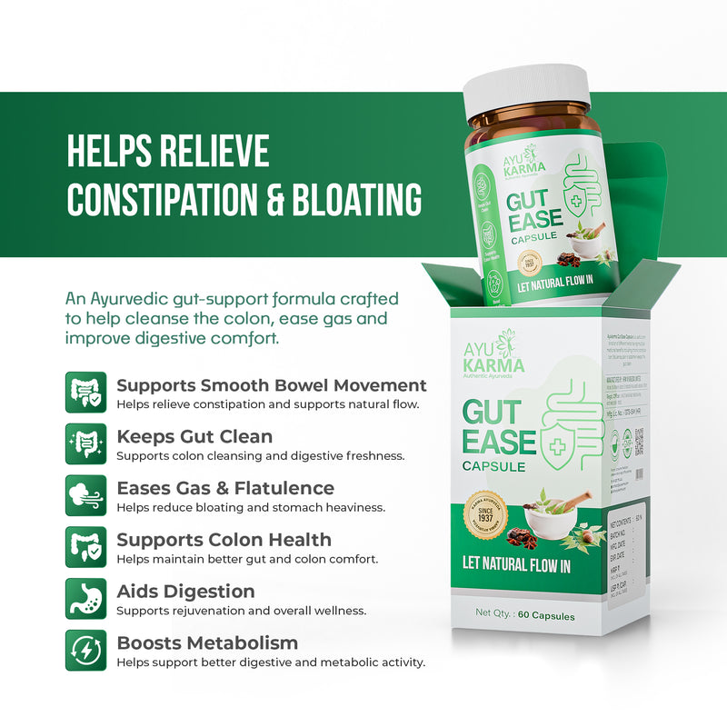 AyuKarma Gut Ease Capsules – Ayurvedic Constipation, Gut Cleansing & Digestion Support