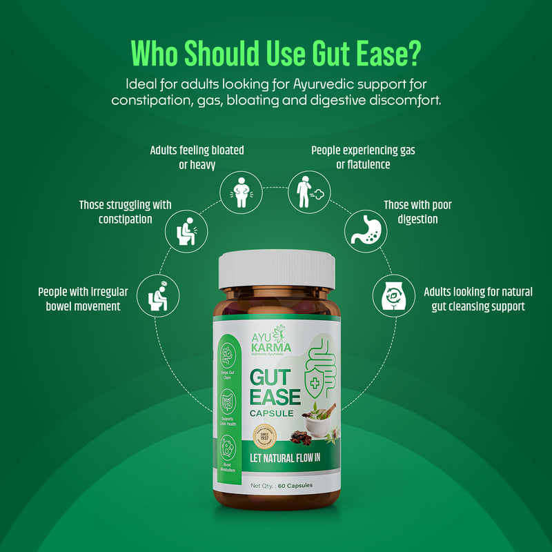 AyuKarma Gut Ease Capsules – Ayurvedic Constipation, Gut Cleansing & Digestion Support