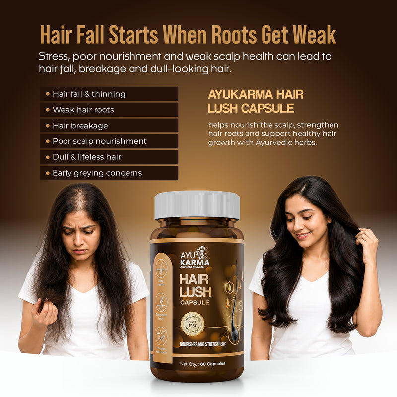 AyuKarma Hair Lush Capsules – Ayurvedic Hair Growth, Hair Fall Control & Root Strength Support