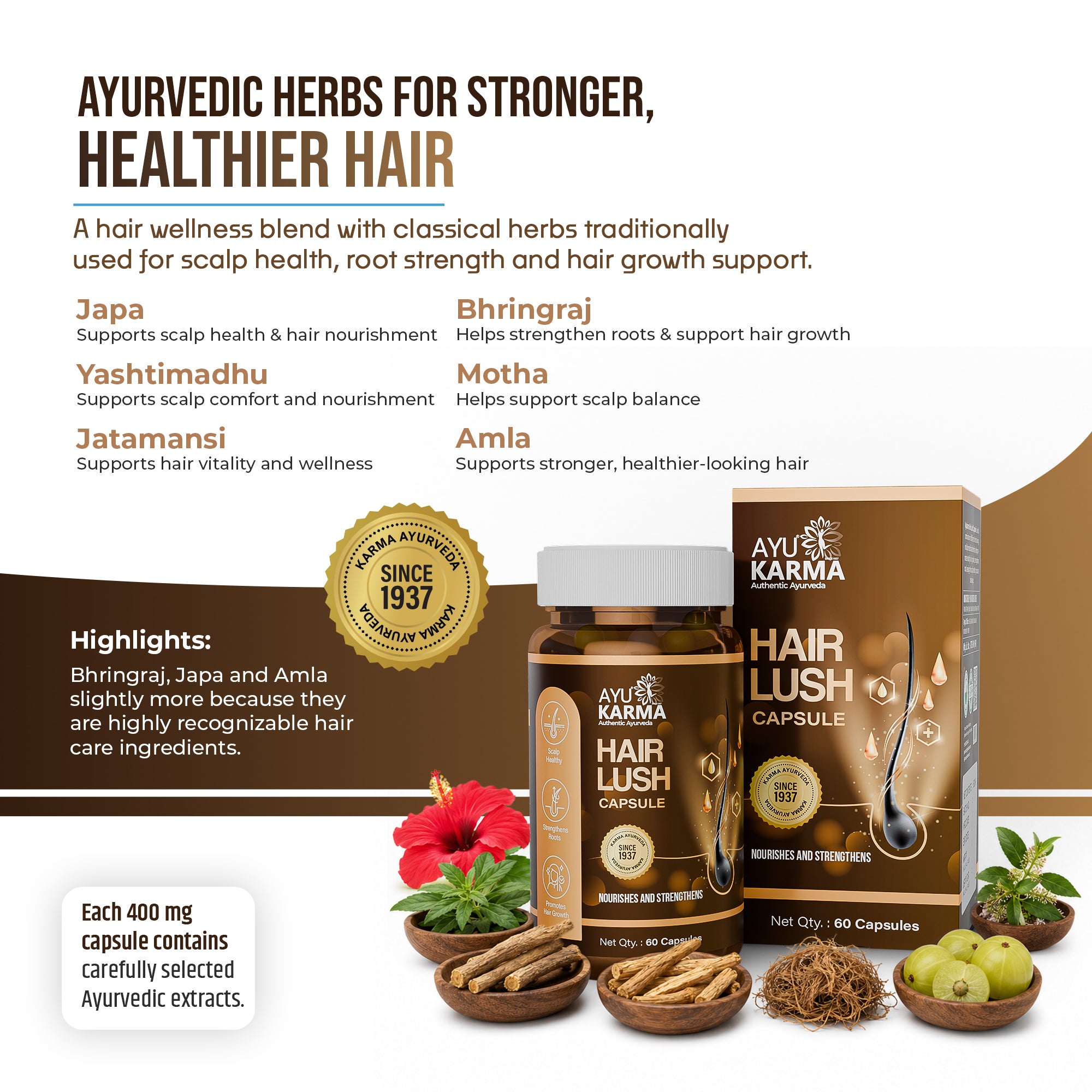 AyuKarma Hair Lush Capsules – Ayurvedic Hair Growth, Hair Fall Control & Root Strength Support