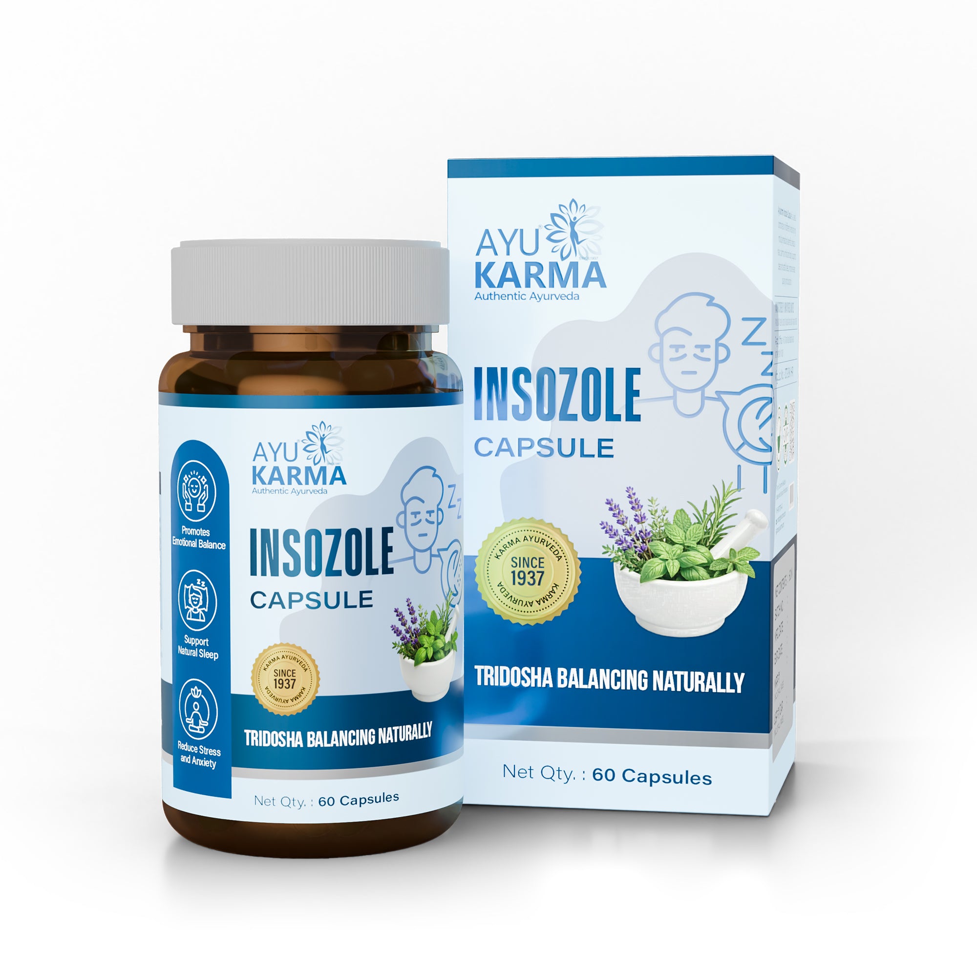 AyuKarma Insozole Capsules – Ayurvedic Sleep, Stress Relief & Calm Mind Support