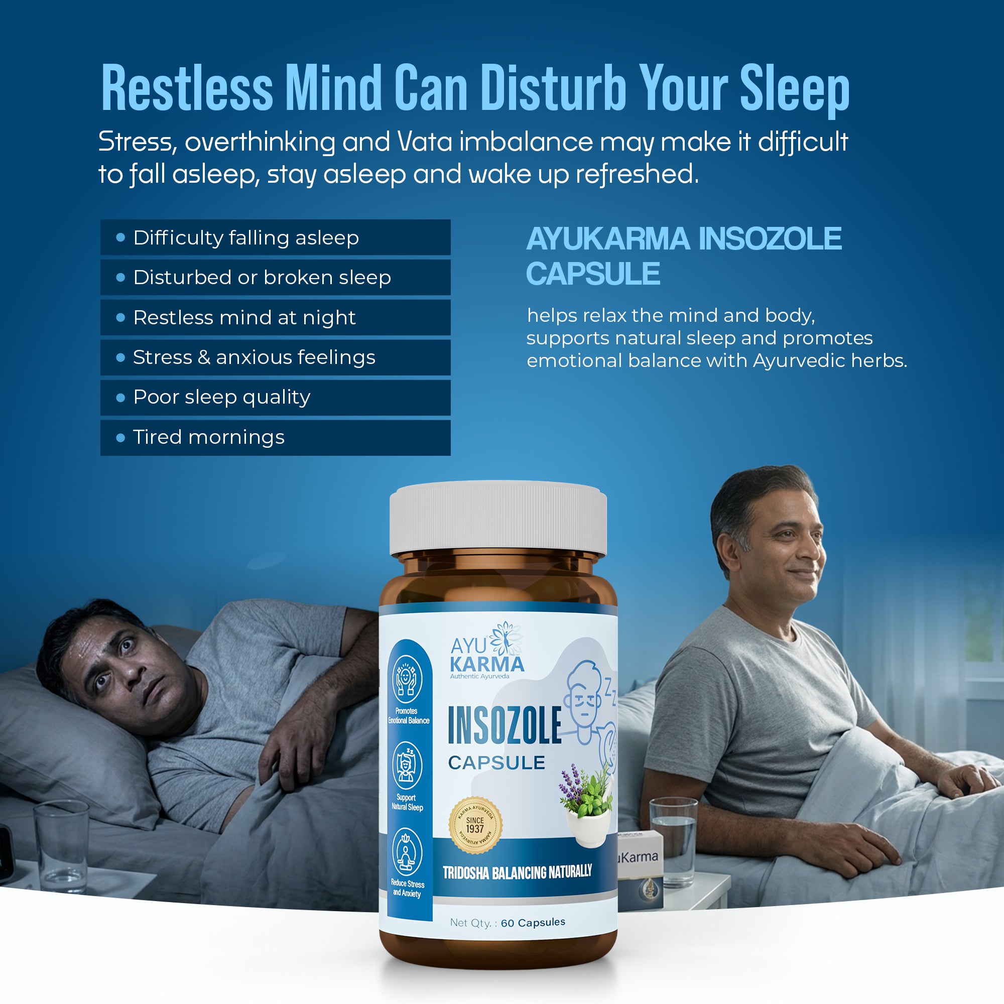 AyuKarma Insozole Capsules – Ayurvedic Sleep, Stress Relief & Calm Mind Support