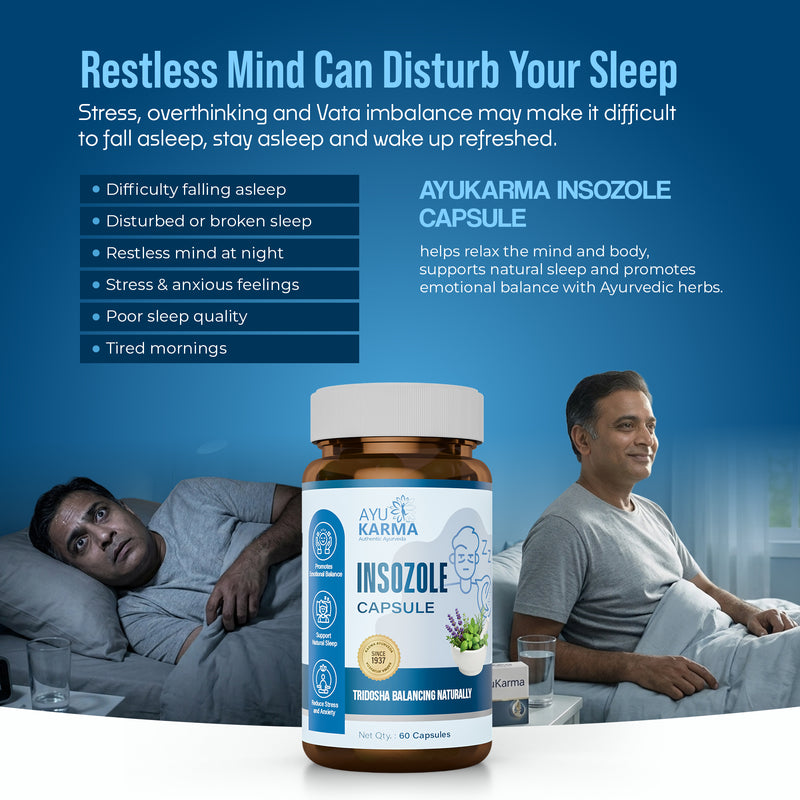 AyuKarma Insozole Capsules – Ayurvedic Sleep, Stress Relief & Calm Mind Support