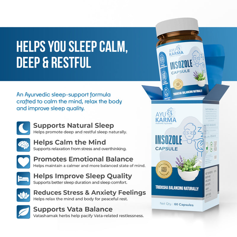 AyuKarma Insozole Capsules – Ayurvedic Sleep, Stress Relief & Calm Mind Support