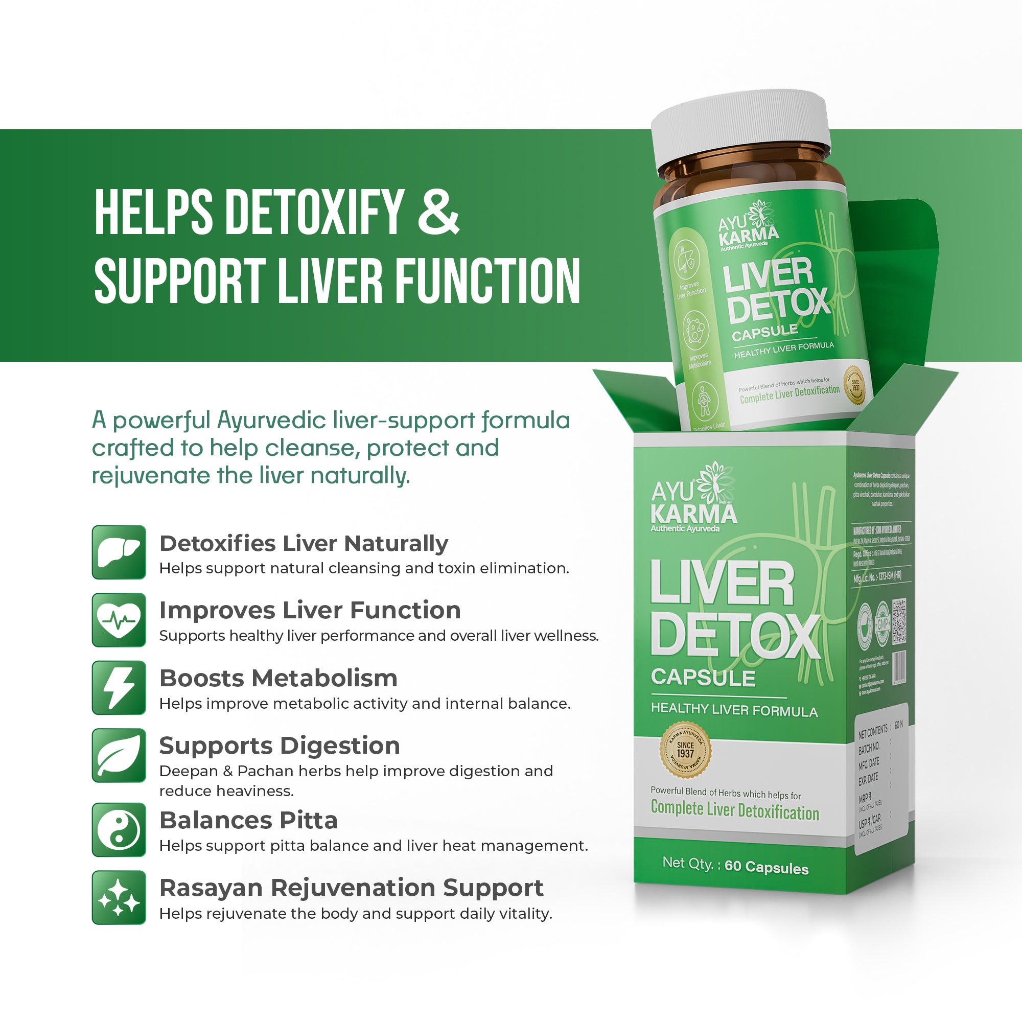 AyuKarma Liver Detox – Ayurvedic Supplement for Liver Detox, High Cholesterol, Fatty Liver & Digestive Wellness (Ministry of Ayush Approved)