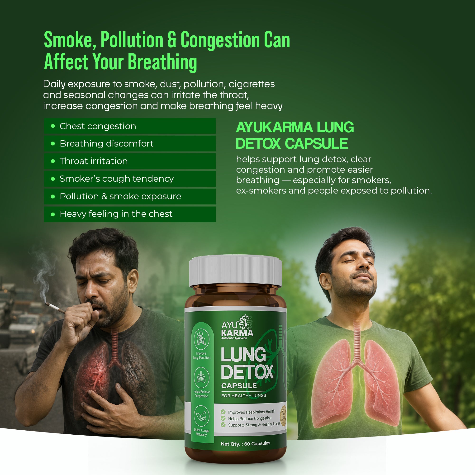 AyuKarma Lung Detox – Ayurvedic Lung Detox Supplement to Cleanse & Rejuvenate Lungs (Ministry of Ayush Approved)