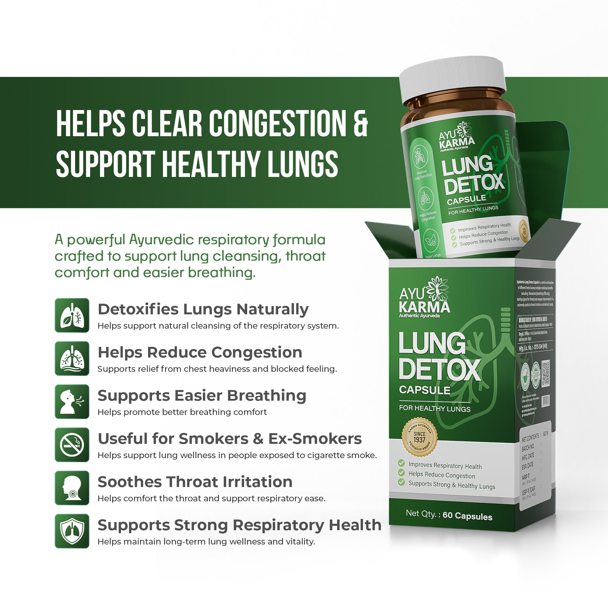 AyuKarma Lung Detox – Ayurvedic Lung Detox Supplement to Cleanse & Rejuvenate Lungs (Ministry of Ayush Approved)