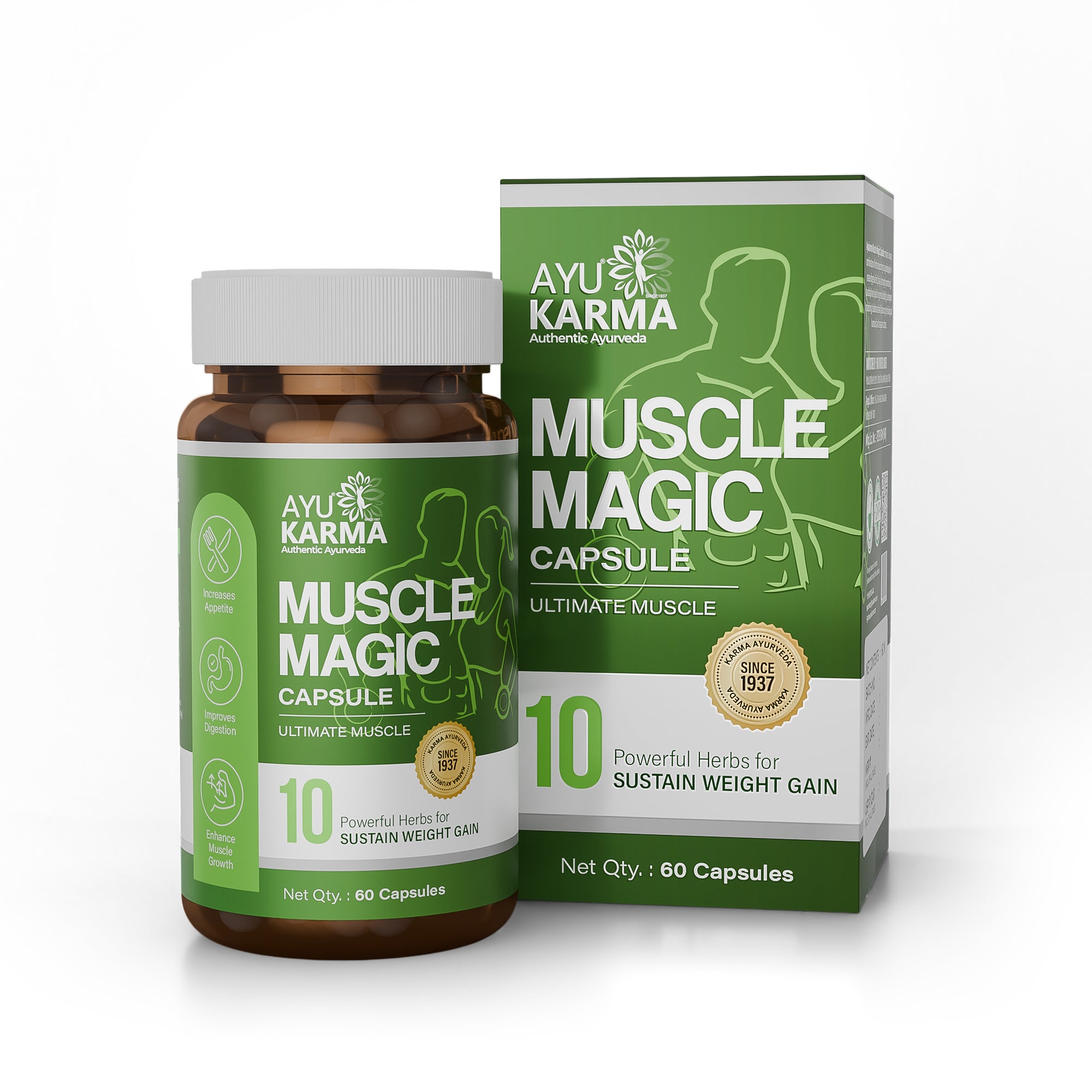 AyuKarma Muscle Magic Capsules – Ayurvedic Weight Gain, Muscle Growth & Strength Support