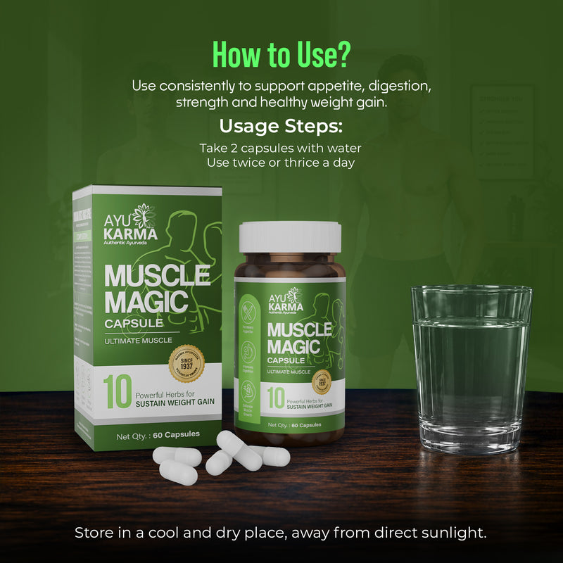 AyuKarma Muscle Magic Capsules – Ayurvedic Weight Gain, Muscle Growth & Strength Support