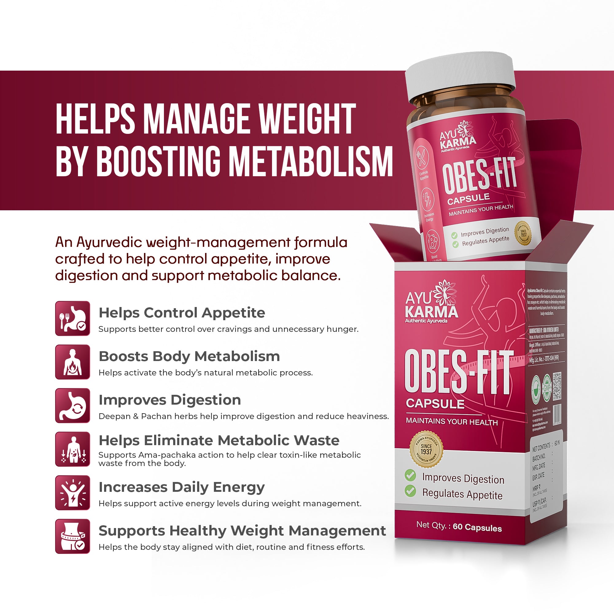 AyuKarma Obes-Fit Capsules – Ayurvedic Weight Management, Appetite & Metabolism Support