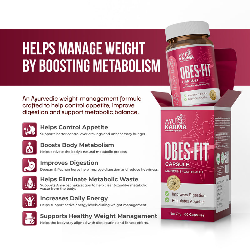 AyuKarma Obes-Fit Capsules – Ayurvedic Weight Management, Appetite & Metabolism Support