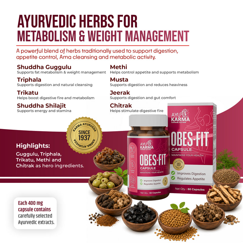 AyuKarma Obes-Fit Capsules – Ayurvedic Weight Management, Appetite & Metabolism Support